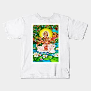 Saraswati - Indian Goddess Saraswati - Goddess of knowledge and wisdom -  Hand painted - watercolour - Indian Goddess - Hindu Gods and Goddesses Kids T-Shirt